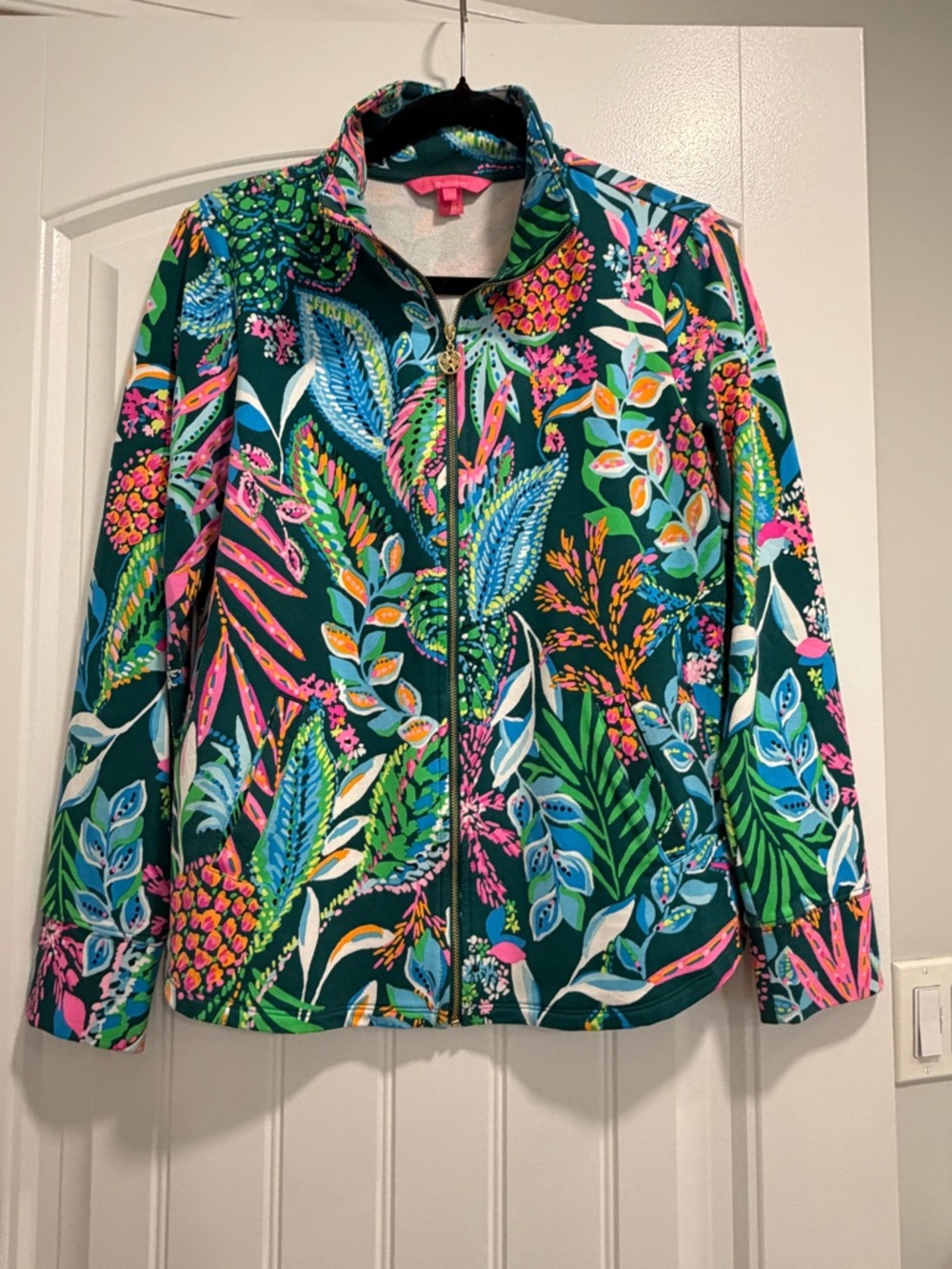 Lilly Pulitzer Teal Botanical Zip Jacket with Multicolor Floral Print